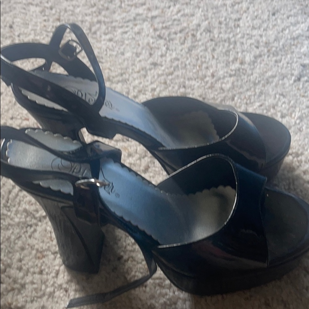 Black Chunky Ankle Strap Heel